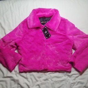 Hot Pink Cropped Faux fur Jacket (NEW!) Lanshifei